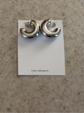 Time and Tru Shiny Silver Crescent Hoop Earrings